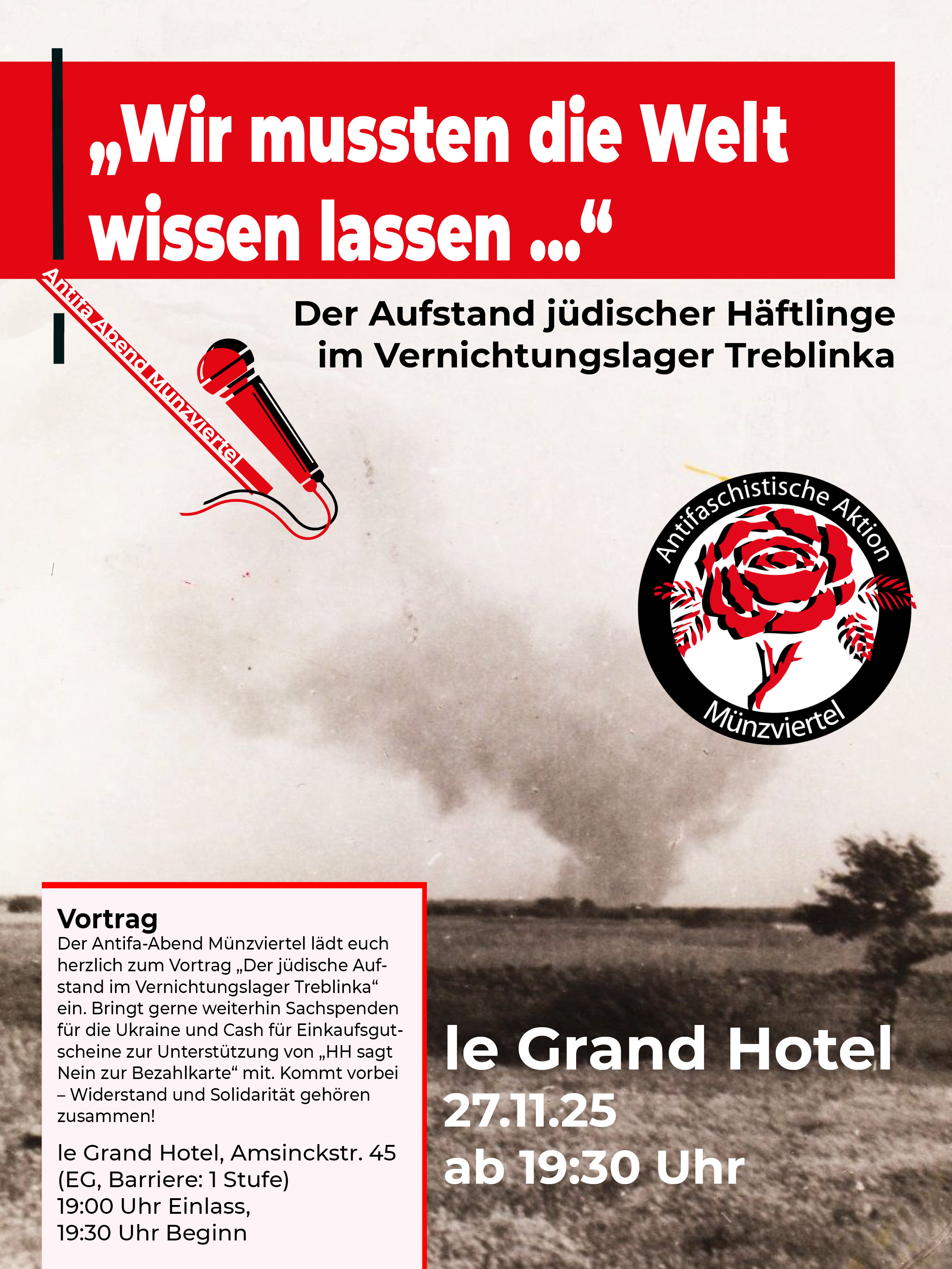 Antifa-Abend Münzviertel: „Wir mussten die Welt wissen lassen …“. Der Aufstand jüdischer Häftlinge im Vernichtungslager Treblinka